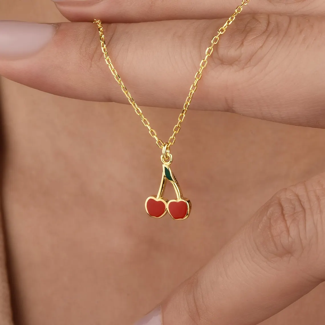 SENFAI Enamel Fruit Necklace For Girls - 3 Tone Gold/Rose Gold/Rhodium Plated